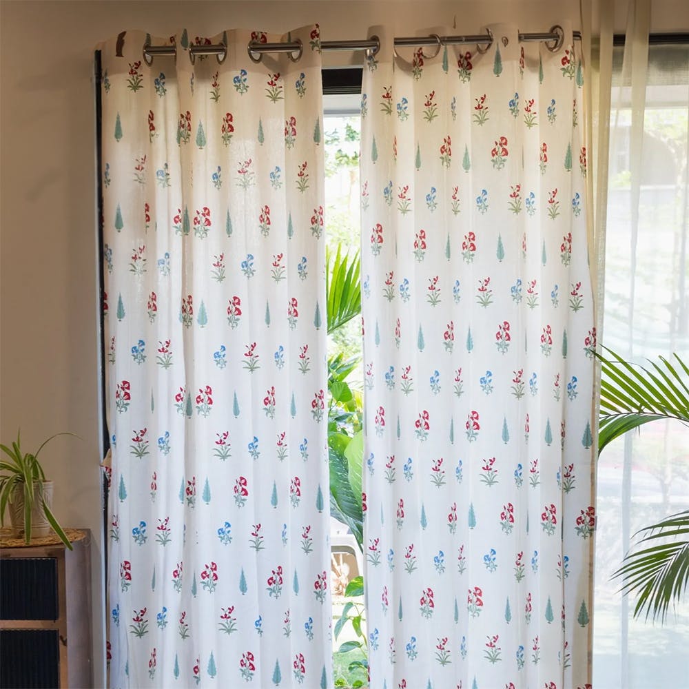 Cotton Window Curtains 5 Ft with Eyelets and TieBack