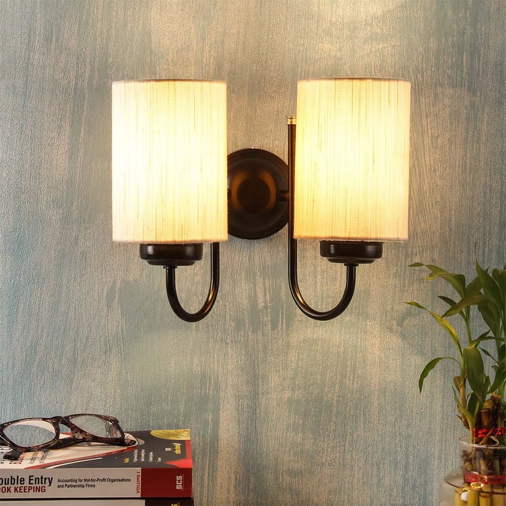 Off White Cotton Wall Lamp (Double)