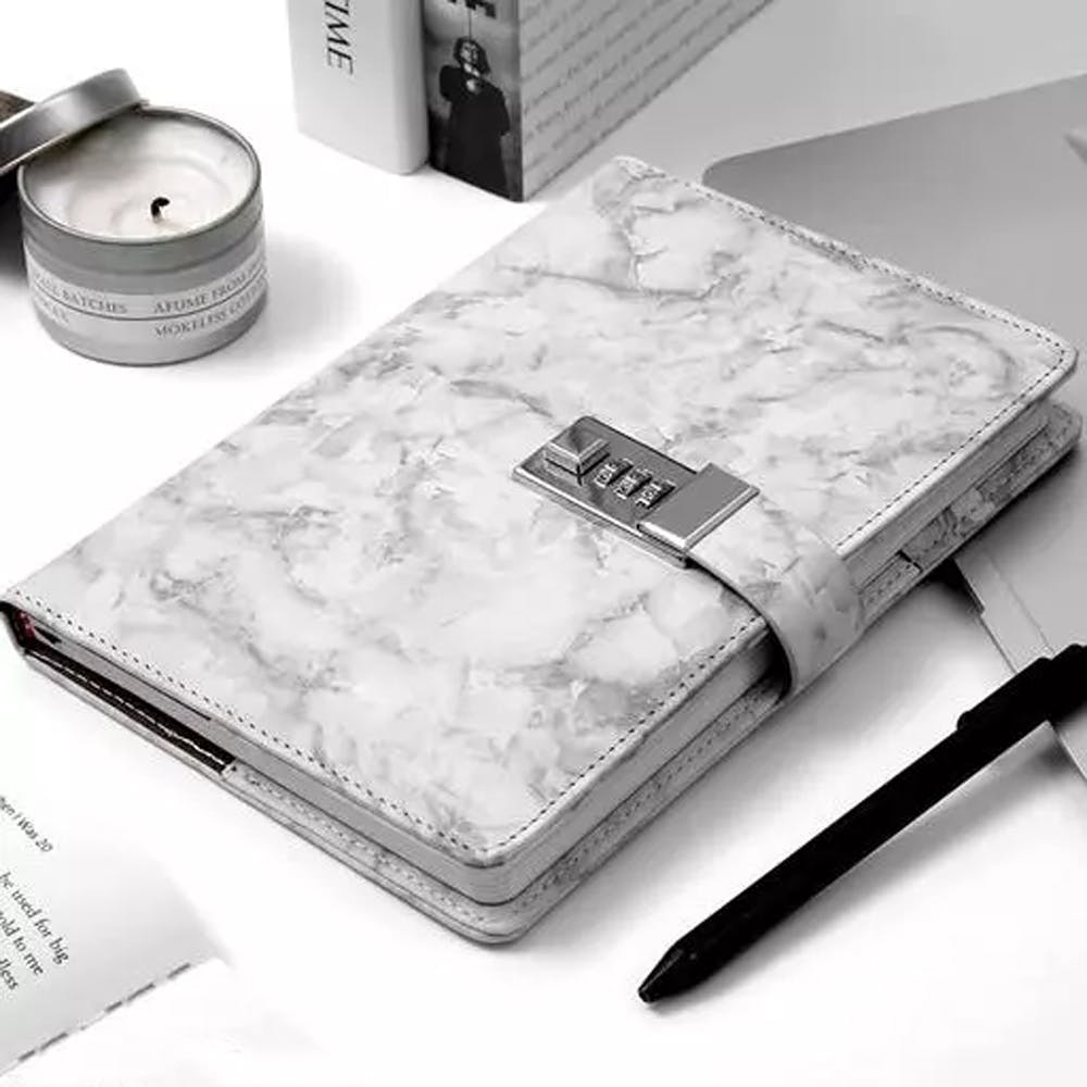 Waterproof Leather Marble Diary With Lock