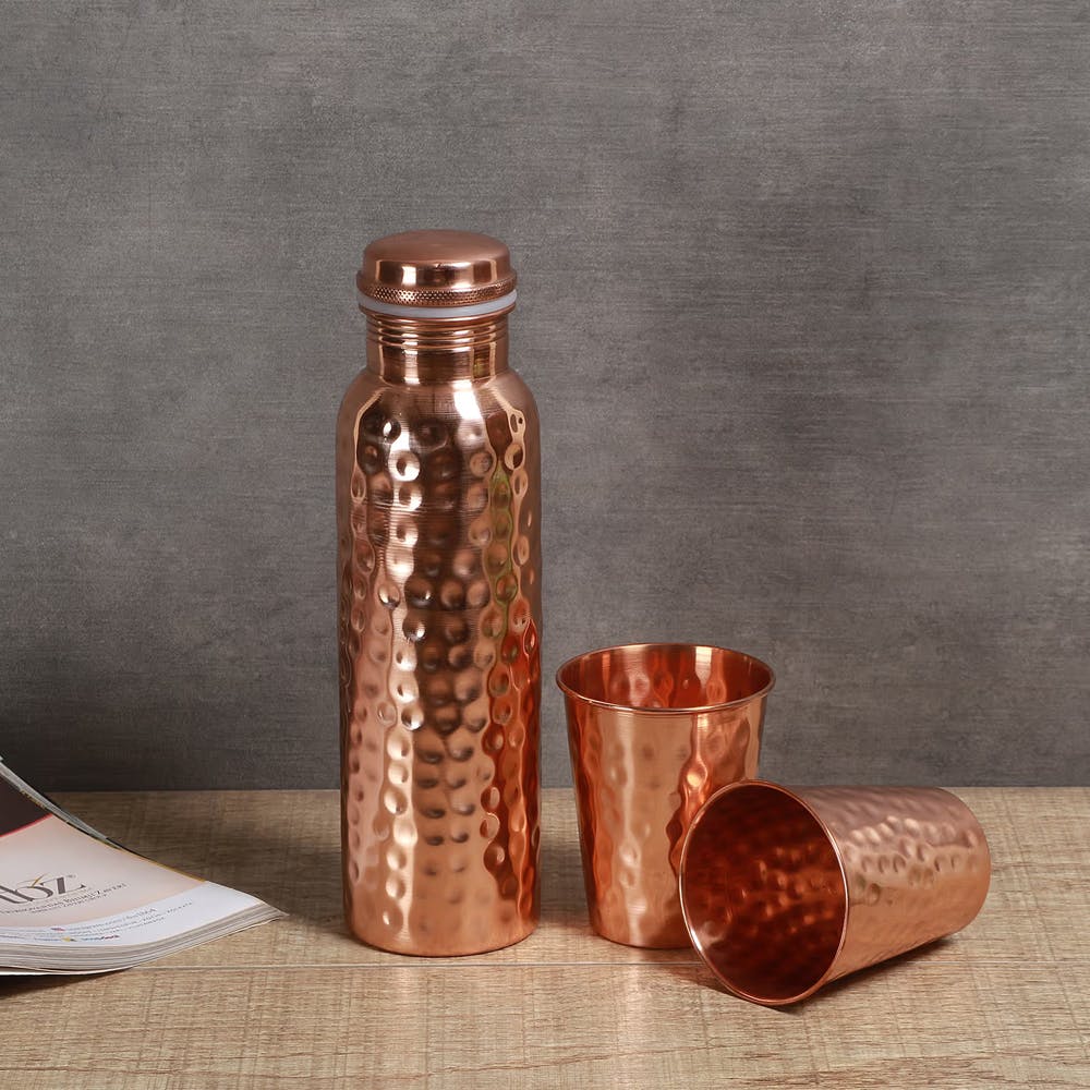 Hammered Copper Bottle For Water 900 Ml