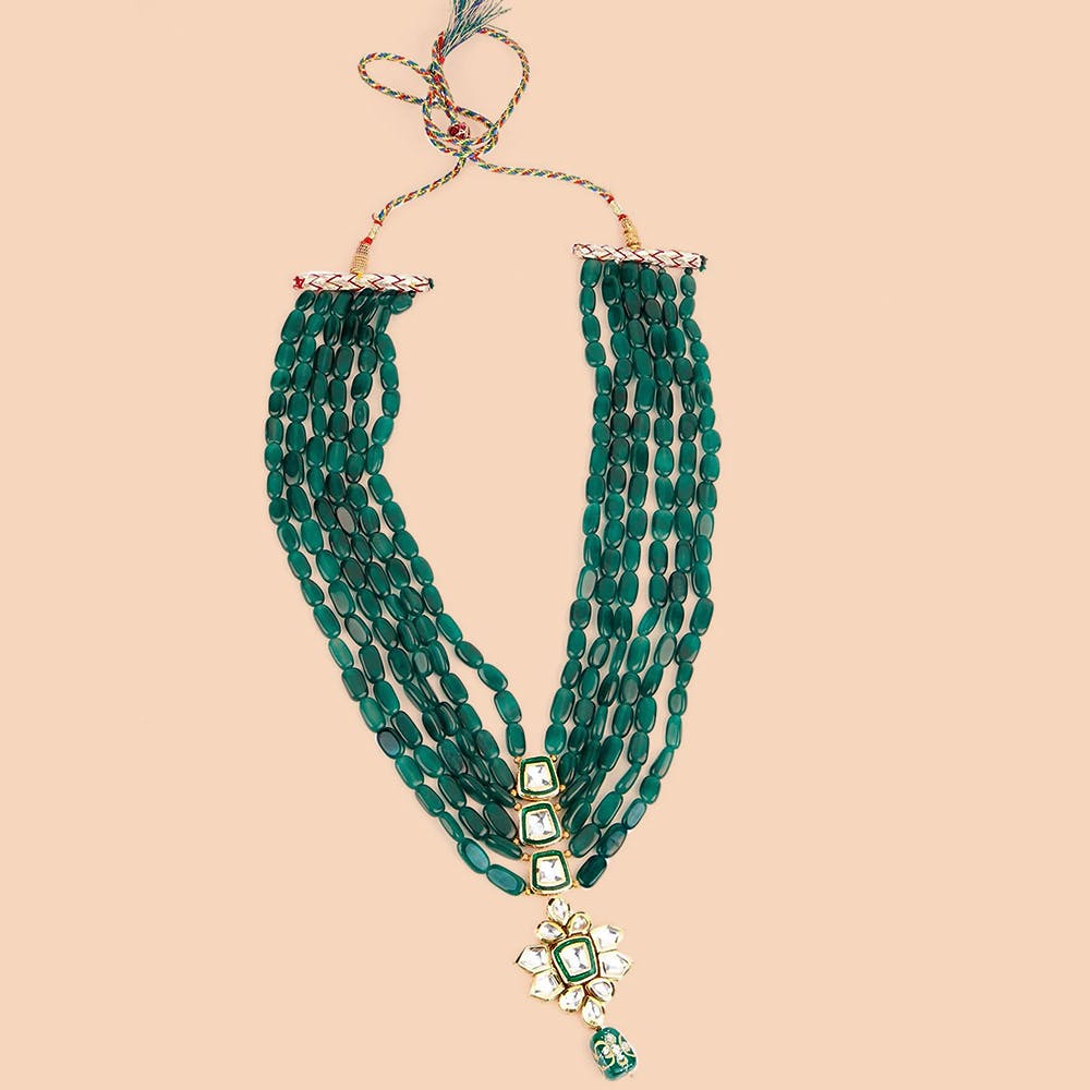Emerald Green Multi Layered Kundan Necklace