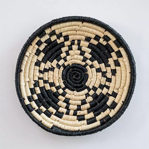 Classical Art HandWoven Sabai Grass Hanging Wall Basket - Beige & Black