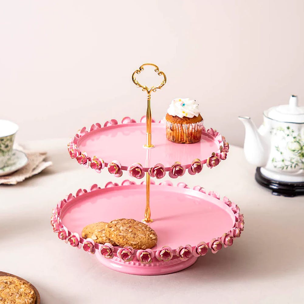 Roselace 2-Tier Cake Stand - Pink