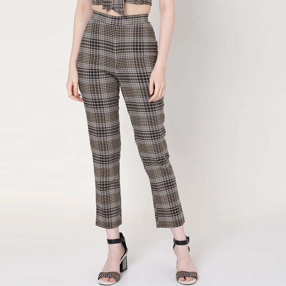 Brown high Rise Check Pants