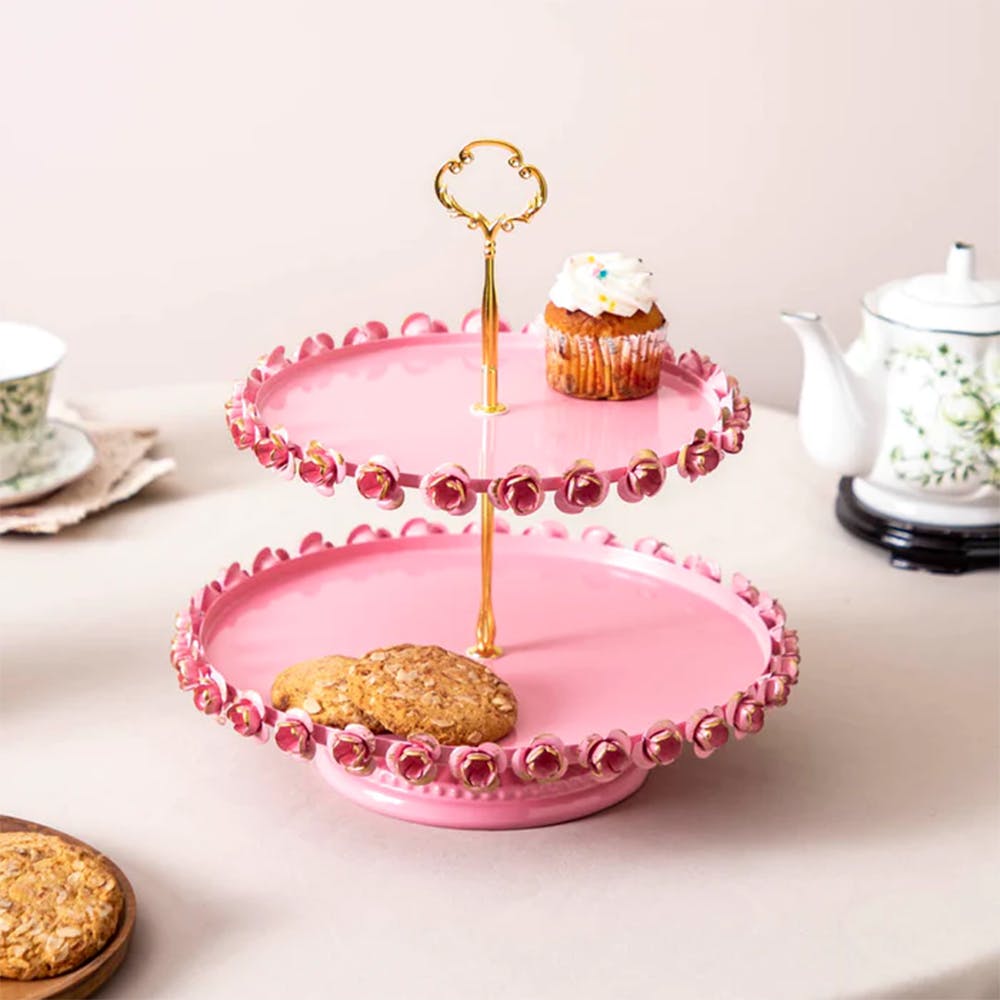 'Roselace' 2-Tier Cake Stand - Pink