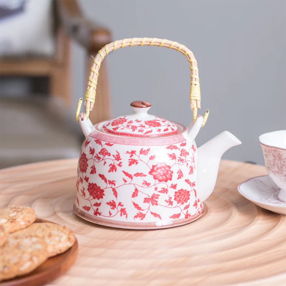 'Red Chrysanthemum' Ceramic Tea Kettle