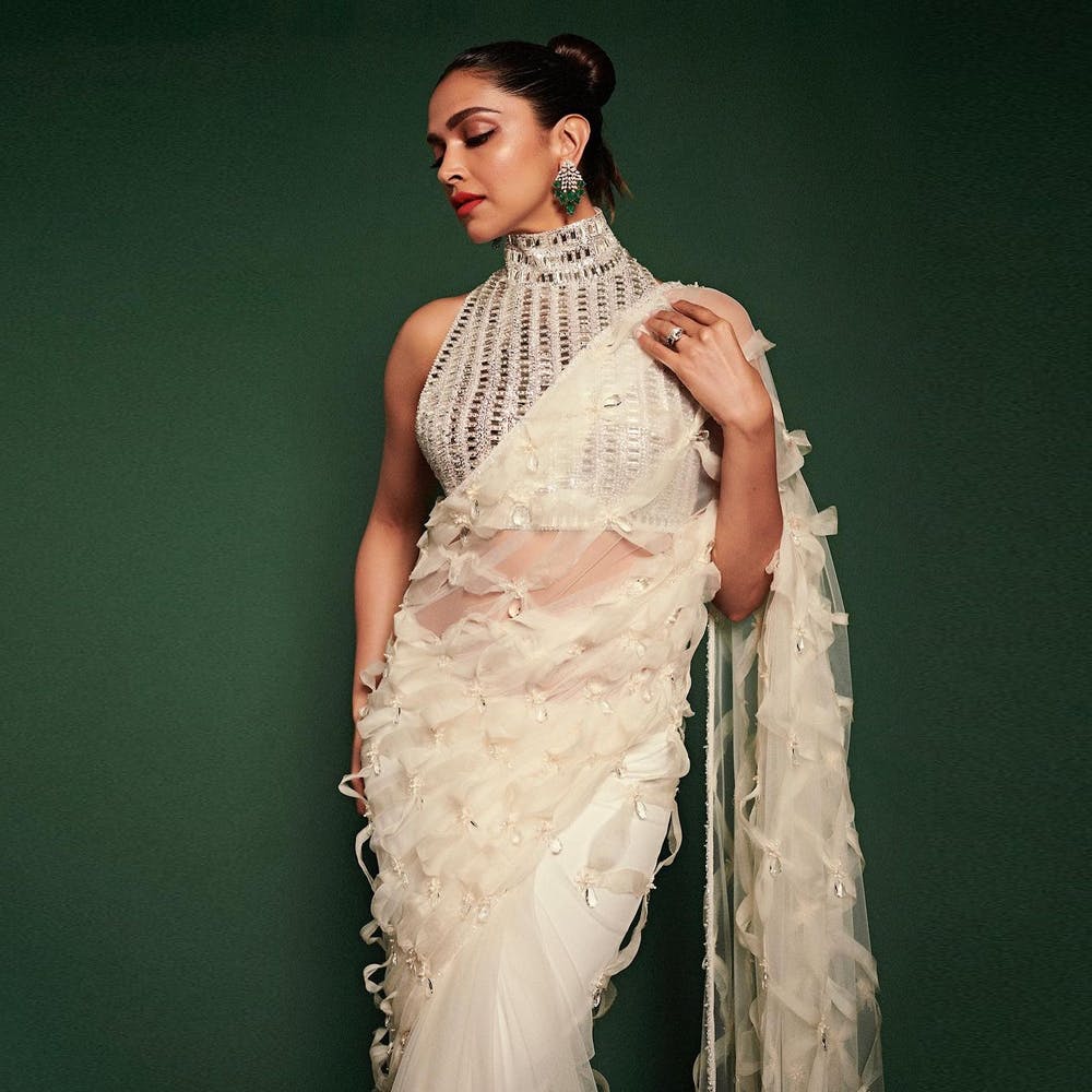White transparent saree. Deepika Padukone  Elegant saree, Saree designs,  Designer dresses indian