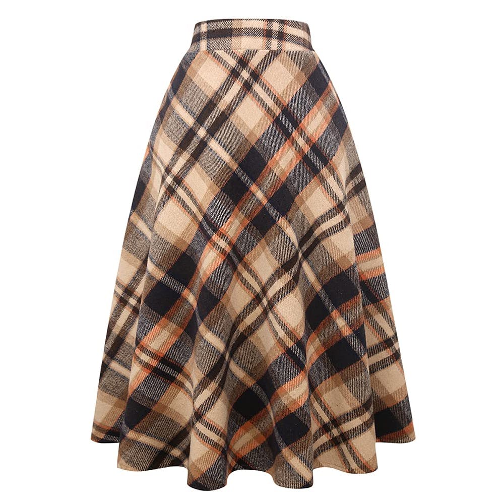 Long Plaid Wool Skirt