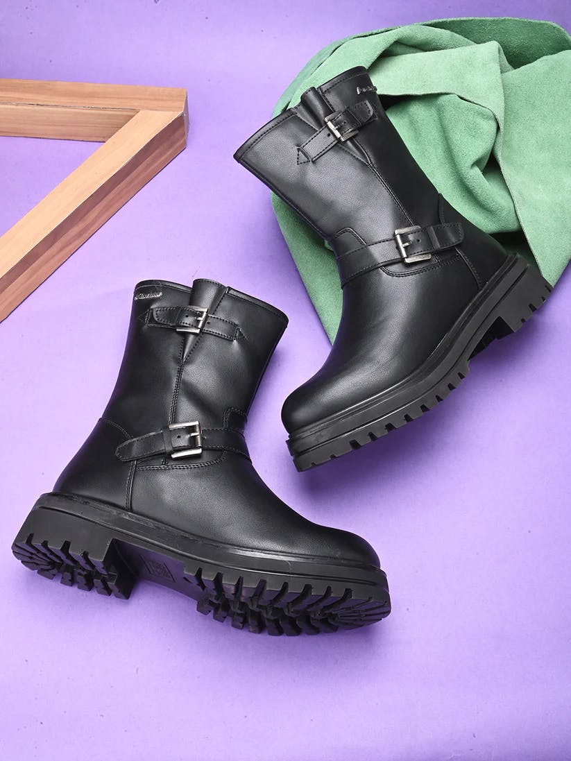 Casual Black Faux Leather Boots