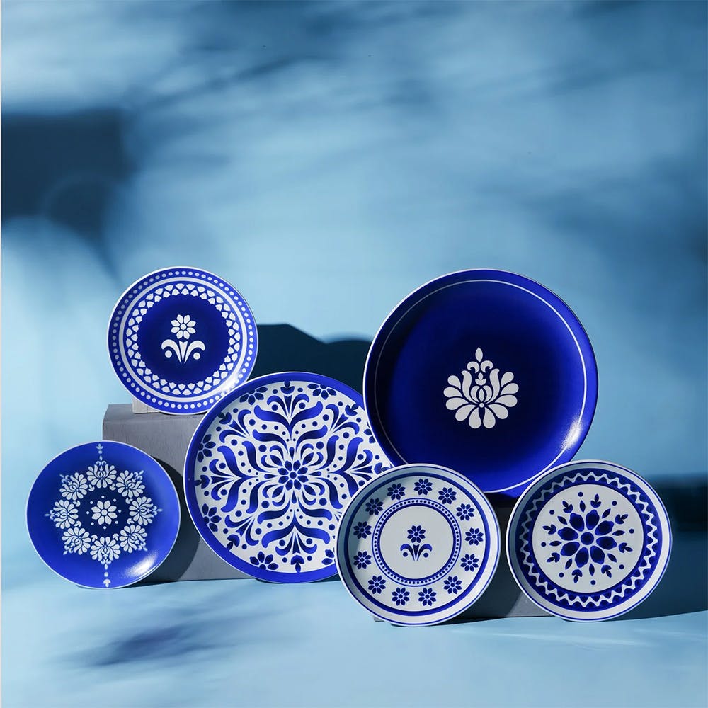 Blue Pottery Wall Plates (Set Of 6)