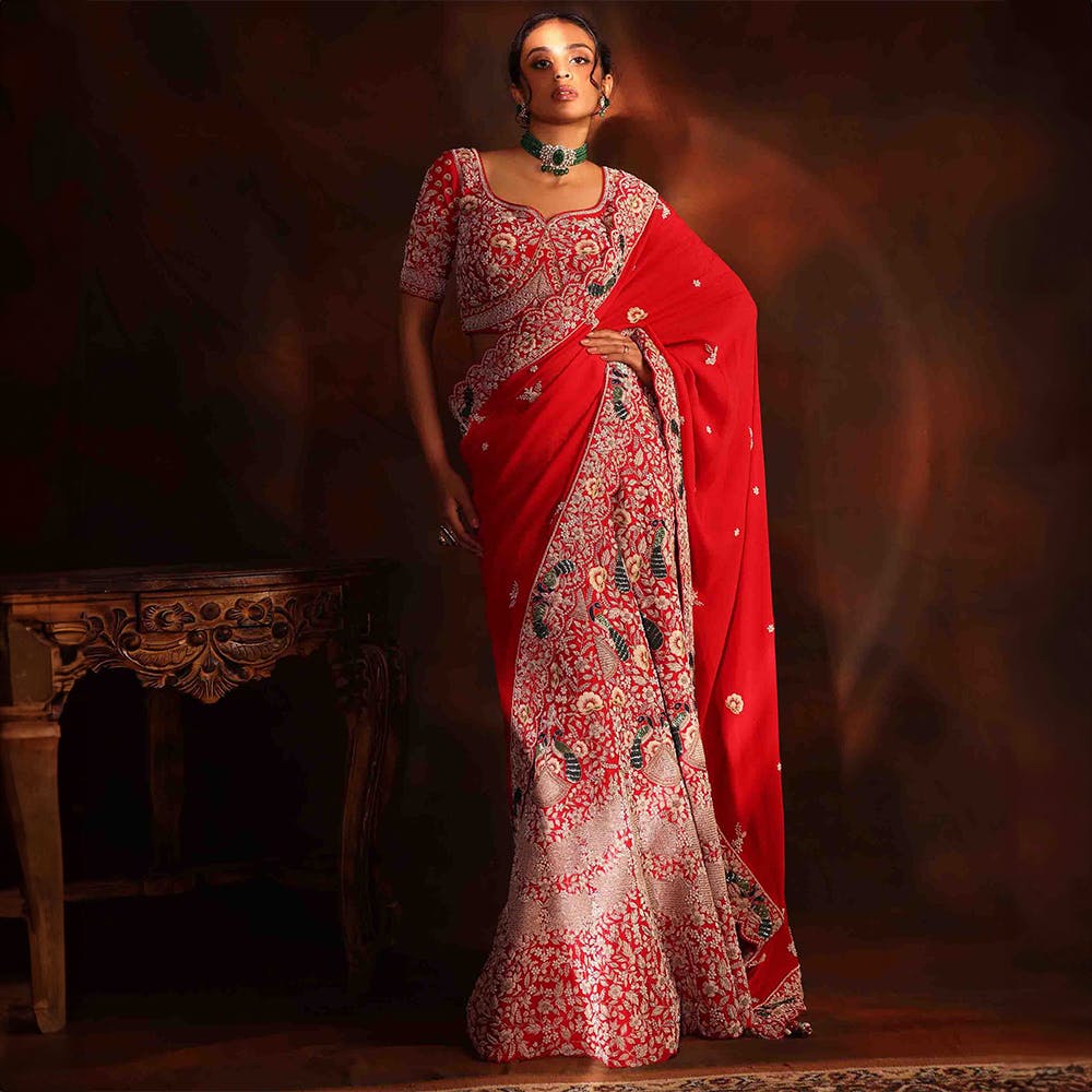 Orange & Pink Art Silk Lehenga Style Saree Saree 1862SR03