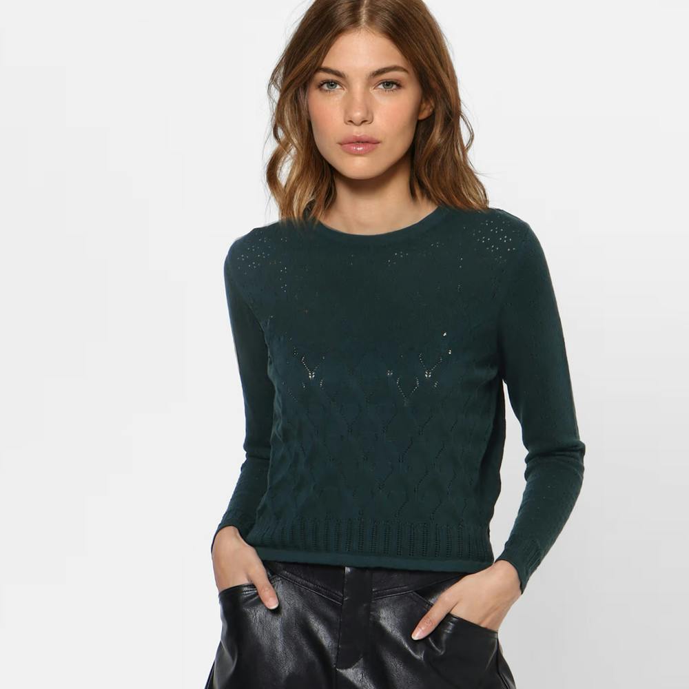 Women Self Design Dark Green Pullover