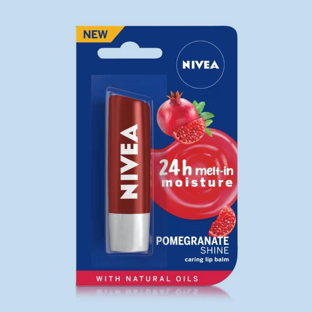 NIVEA Tinted Lip Balm with Natural oils & 24H melt-in moisture- Fruity Pomegranate Shine