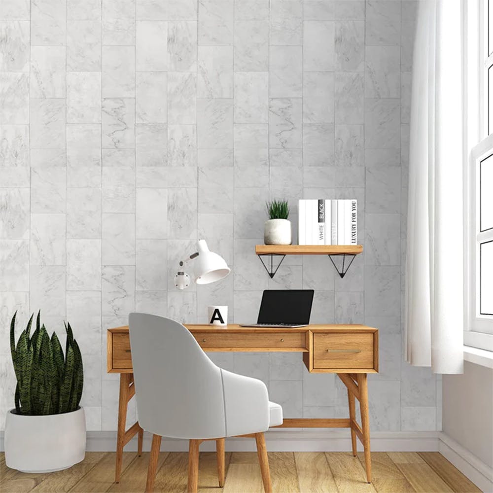 White & Grey Tile Texture Stone Wallpaper
