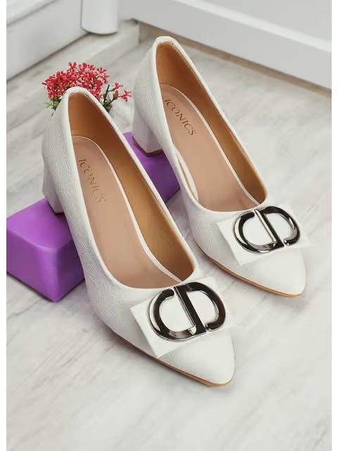 White Solid Pumps