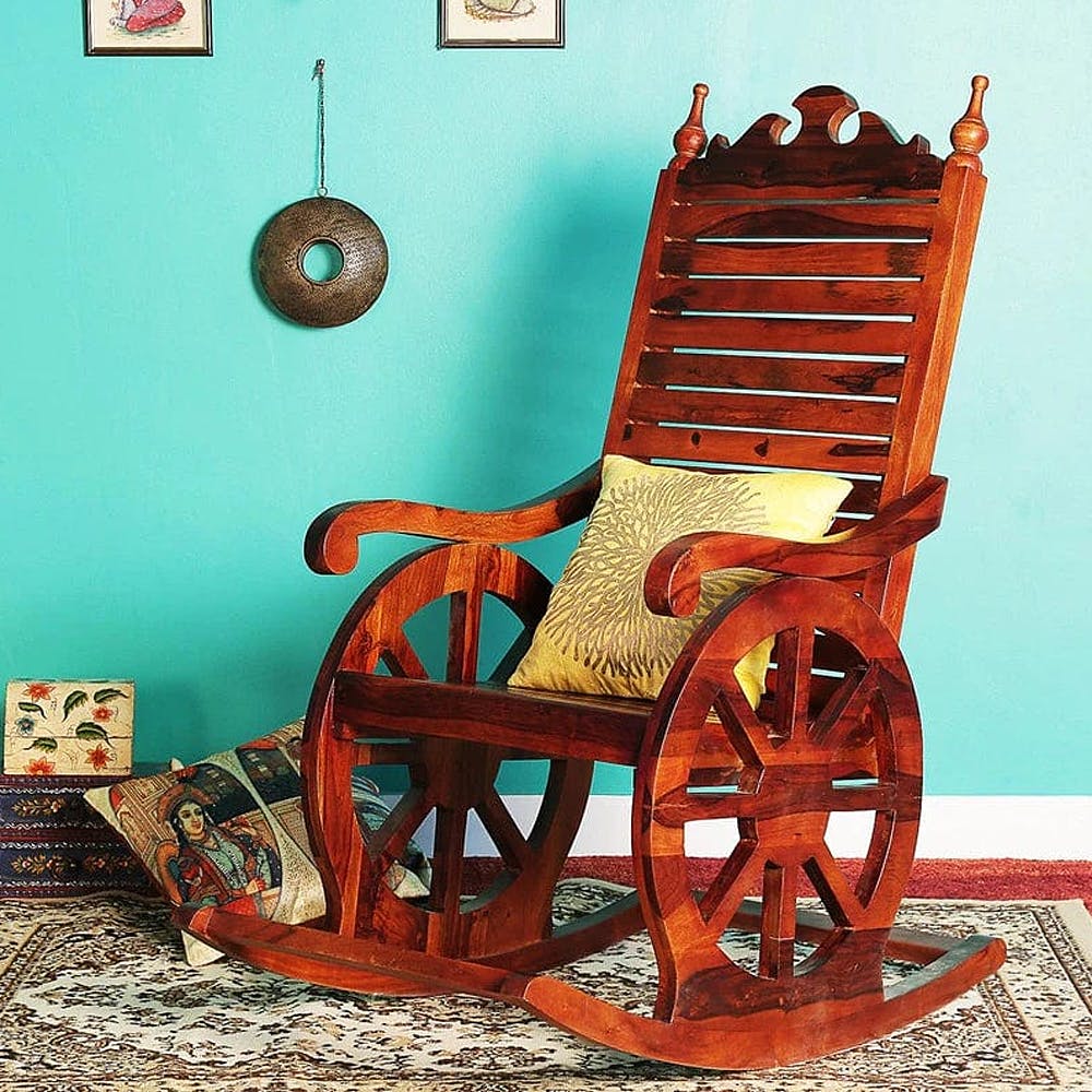 Harold Solid Wood Rocking Chair In Honey Oak Finish