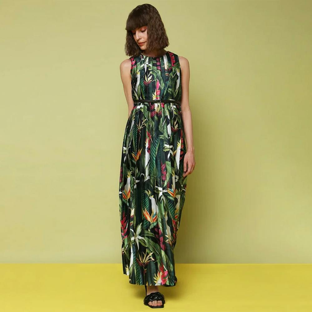 Marquee Green Tropical Print Maxi Dress