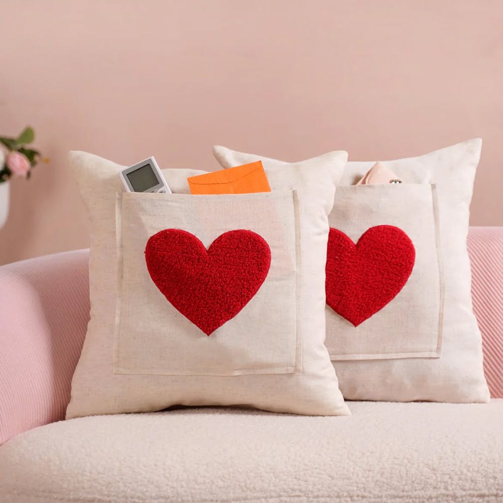 Set Of 2 Love Heart Linen Cushion Cover