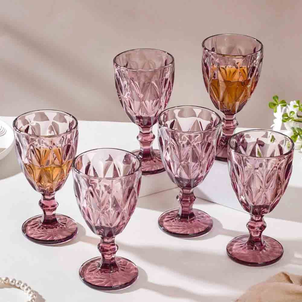 Rose Crystal Red Wine Glass Mauve Set Of 6