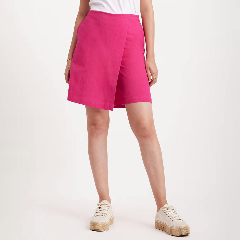 Linen Mid Rise Skirt - Pink