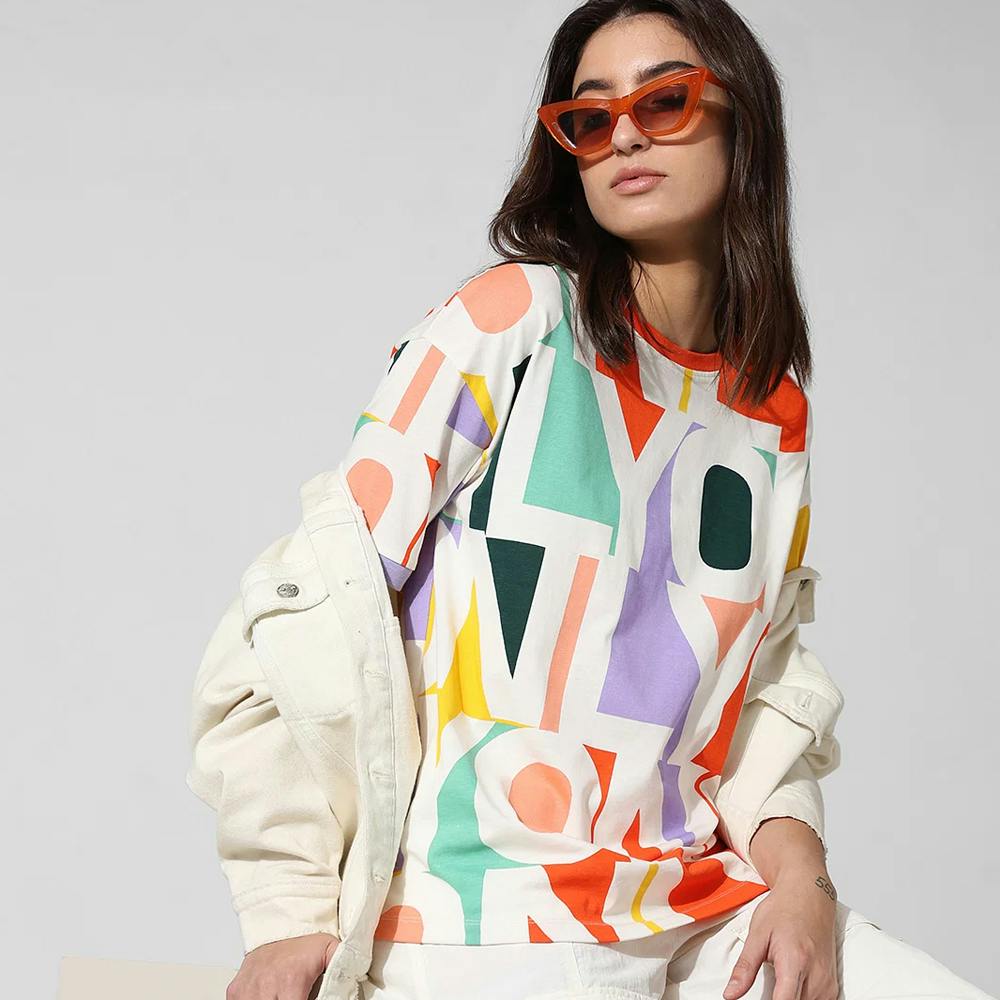 Multi-Colour Printed Oversized T-Shirt