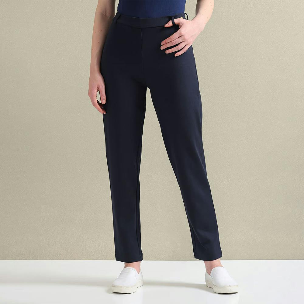 Navy Blue Cigarette Fit Ponte Roma Trousers