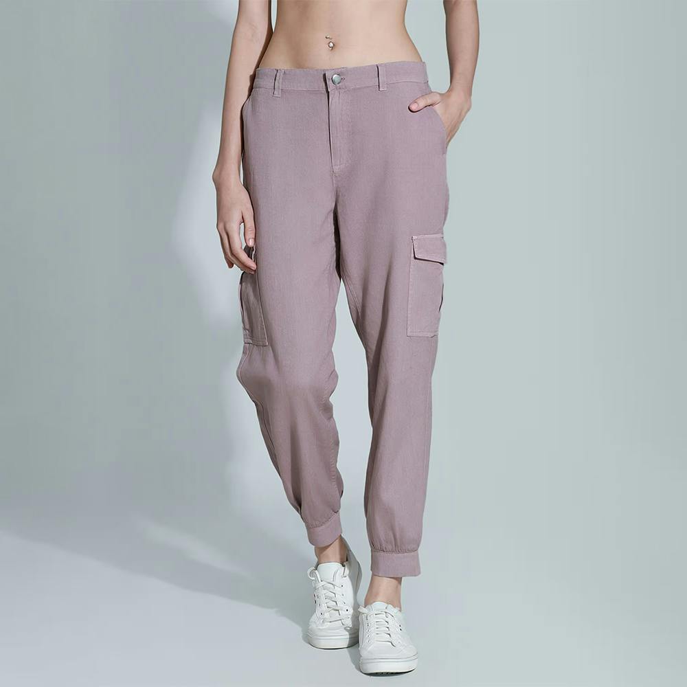 Women Lavender Cotton Fabric Casual Regular Trousers