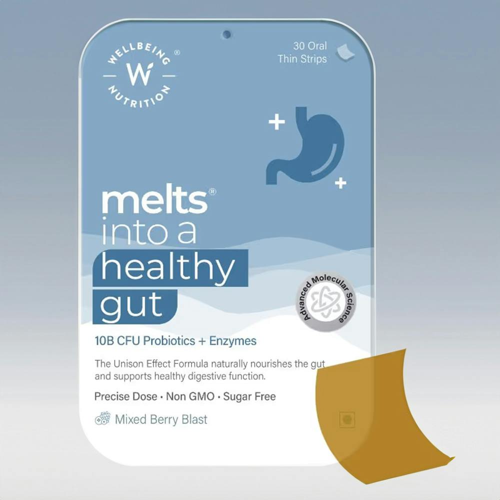 Wellbeing Nutrition Melts Healthy Gut 10B CFU Probiotic + Enzymes