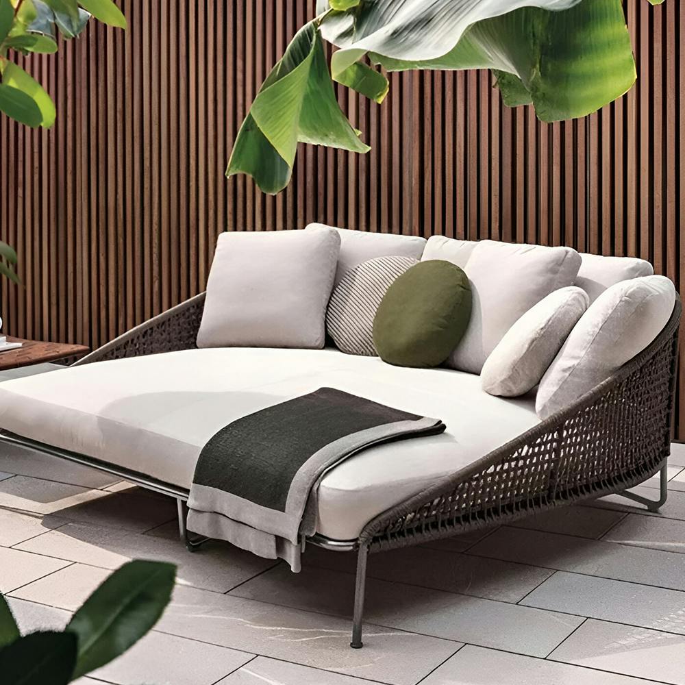 Brown Outdoor Patio Daybed With Cream Cushions