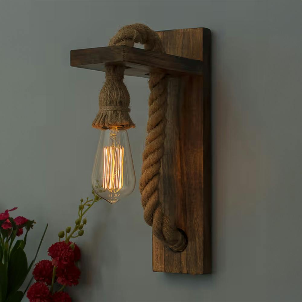 Homesake Rope Wall Lamp Wooden Stand With Bulb