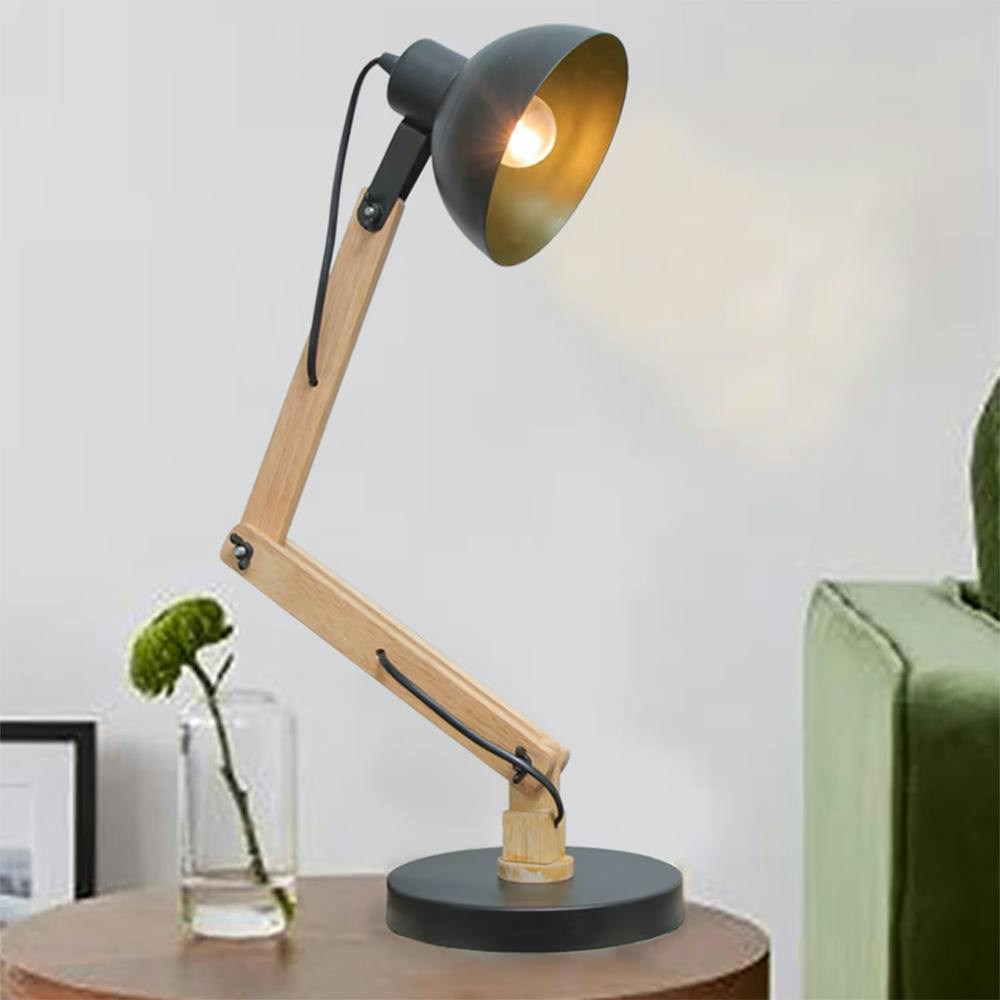 Wood Metal Swing Desk Reading Lamp Black