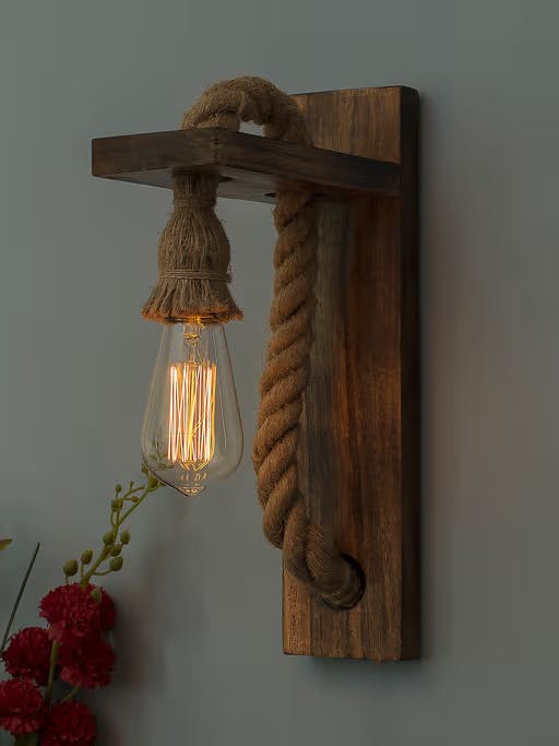 Rope Wall Lamp Wooden Stand With Bulb