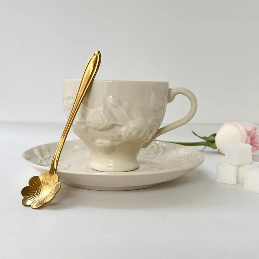 European Embossed Tea Cup and Saucer