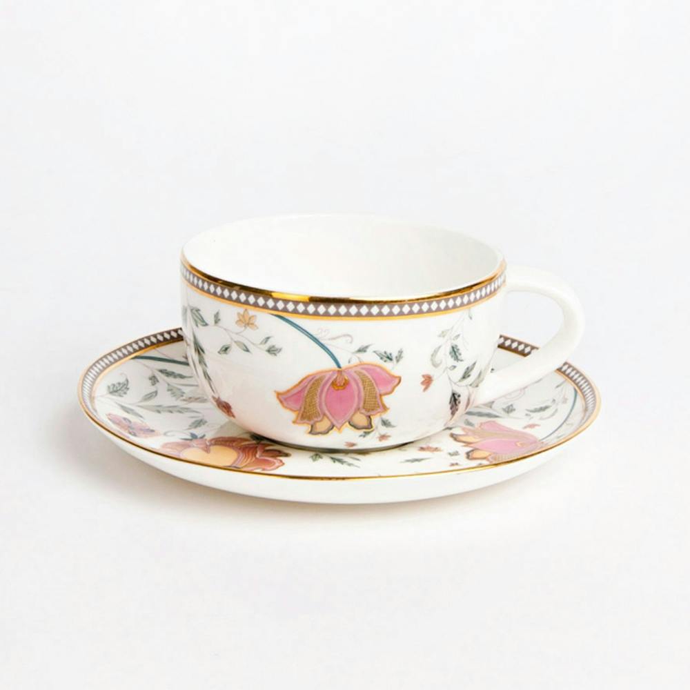 Ceramic Decaled Cup & Saucer Set of 2