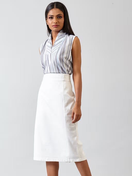 High Waist Midi Pencil Skirt - White