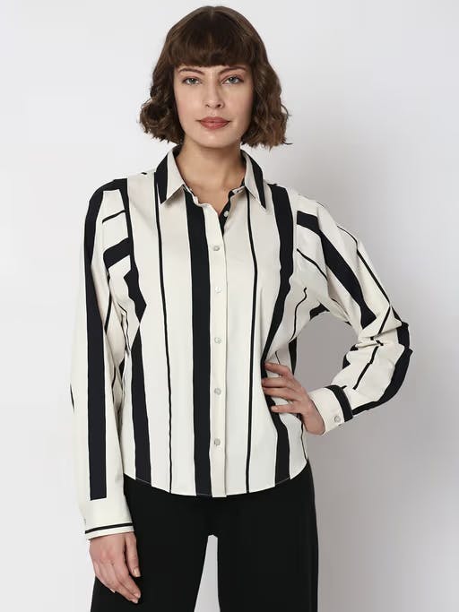 White And Black Striped Formal Shirt