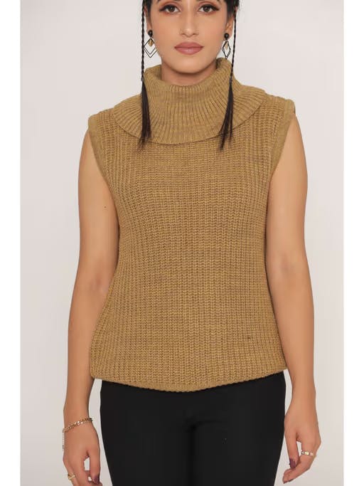 Stylish Oversized Brown Cable Knit Sweater Vest For Women