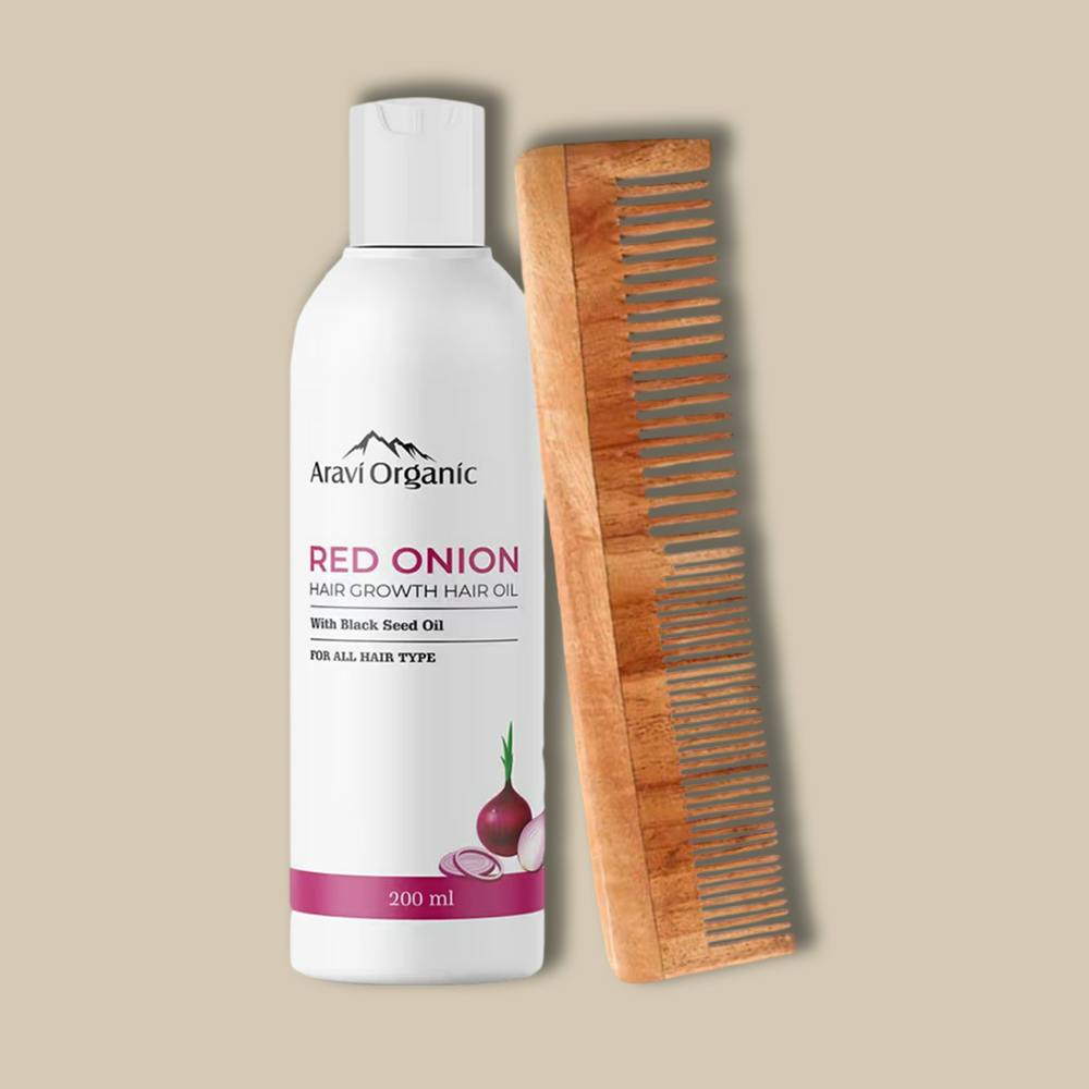 Aravi Organic Onion Hair Oil & Neem Wood Comb