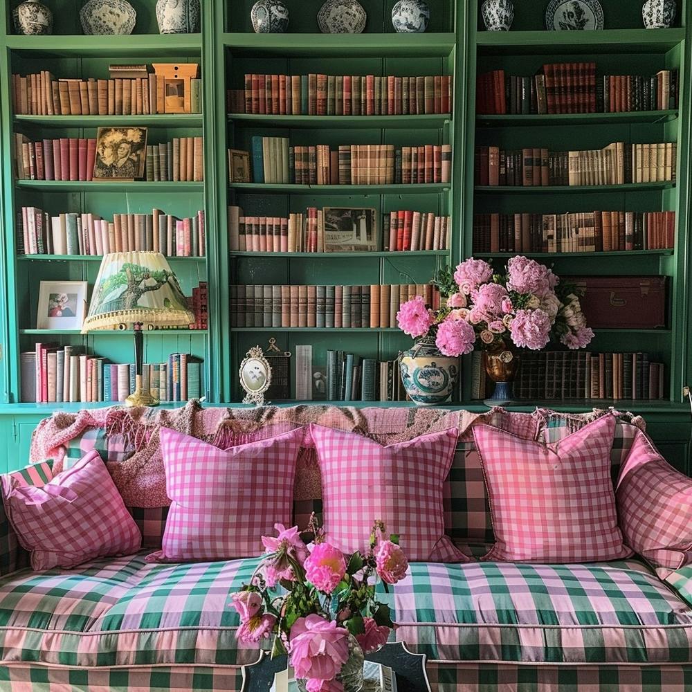 Flower,Furniture,Property,Bookcase,Green,Shelf,Couch,Plant,Interior design,Textile