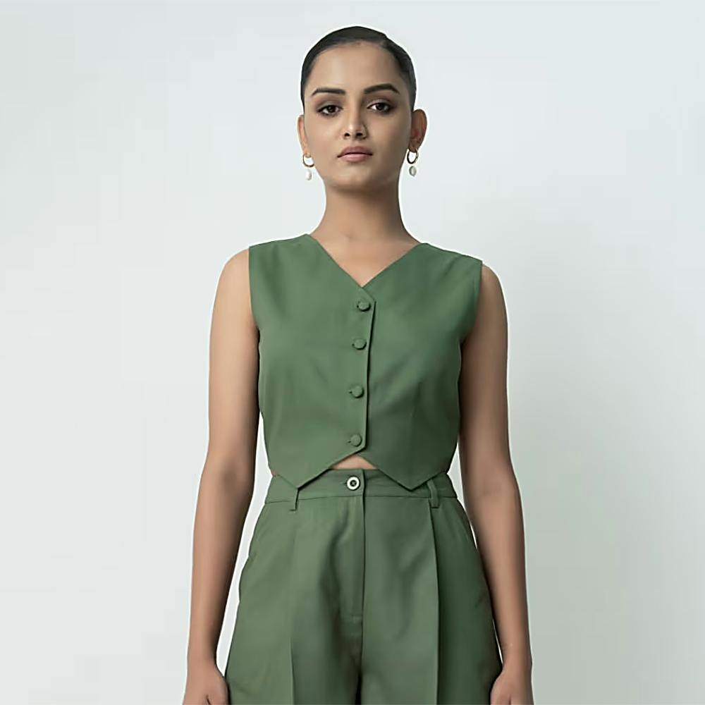 Green Cropped Tailored Waistcoat