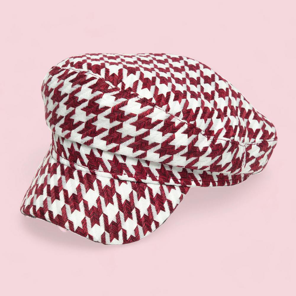 Chokore Retro Houndstooth Pattern Beret Cap (Red)