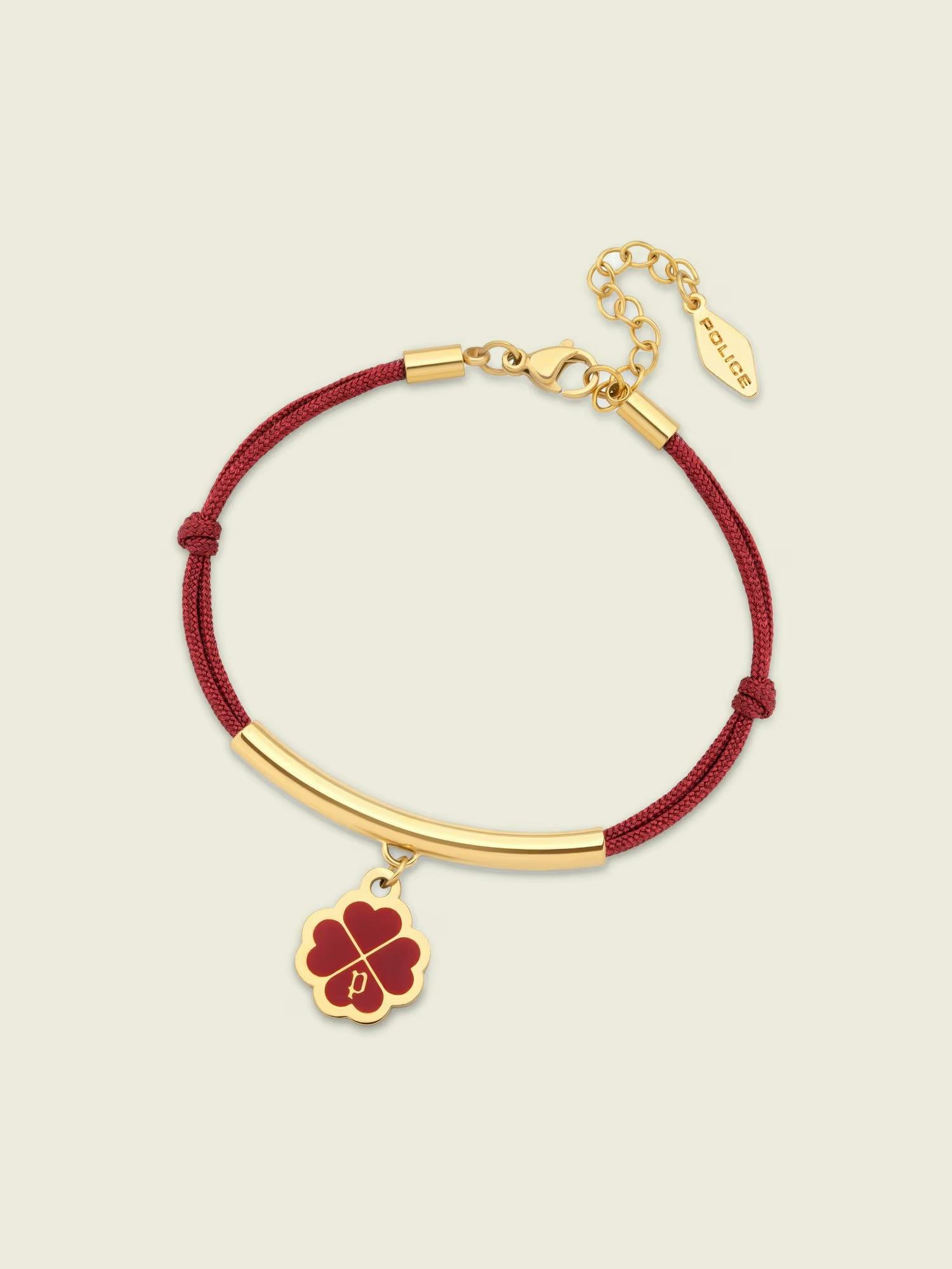 Police Flora Gp Clover charm, Red Enamel and Cord Bracelets For Women