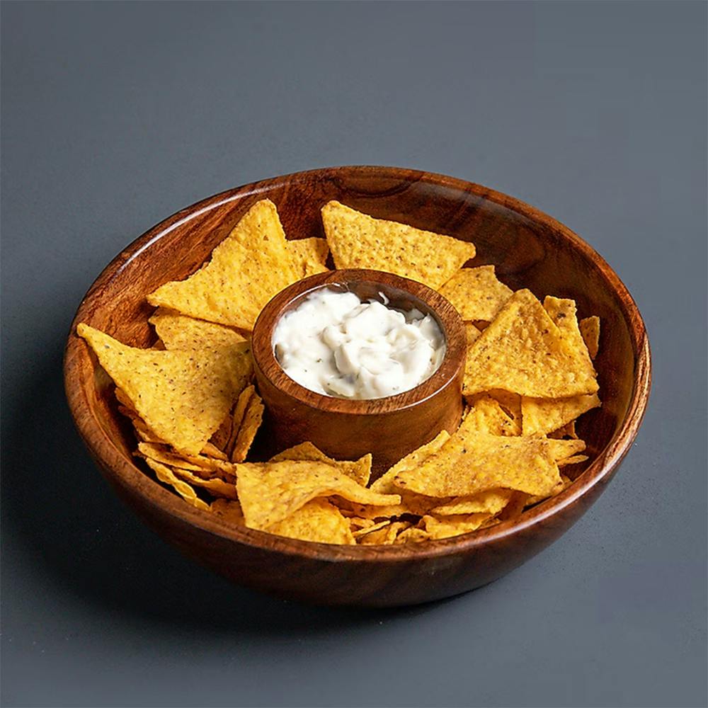 Chip And Dip Wooden Bowl