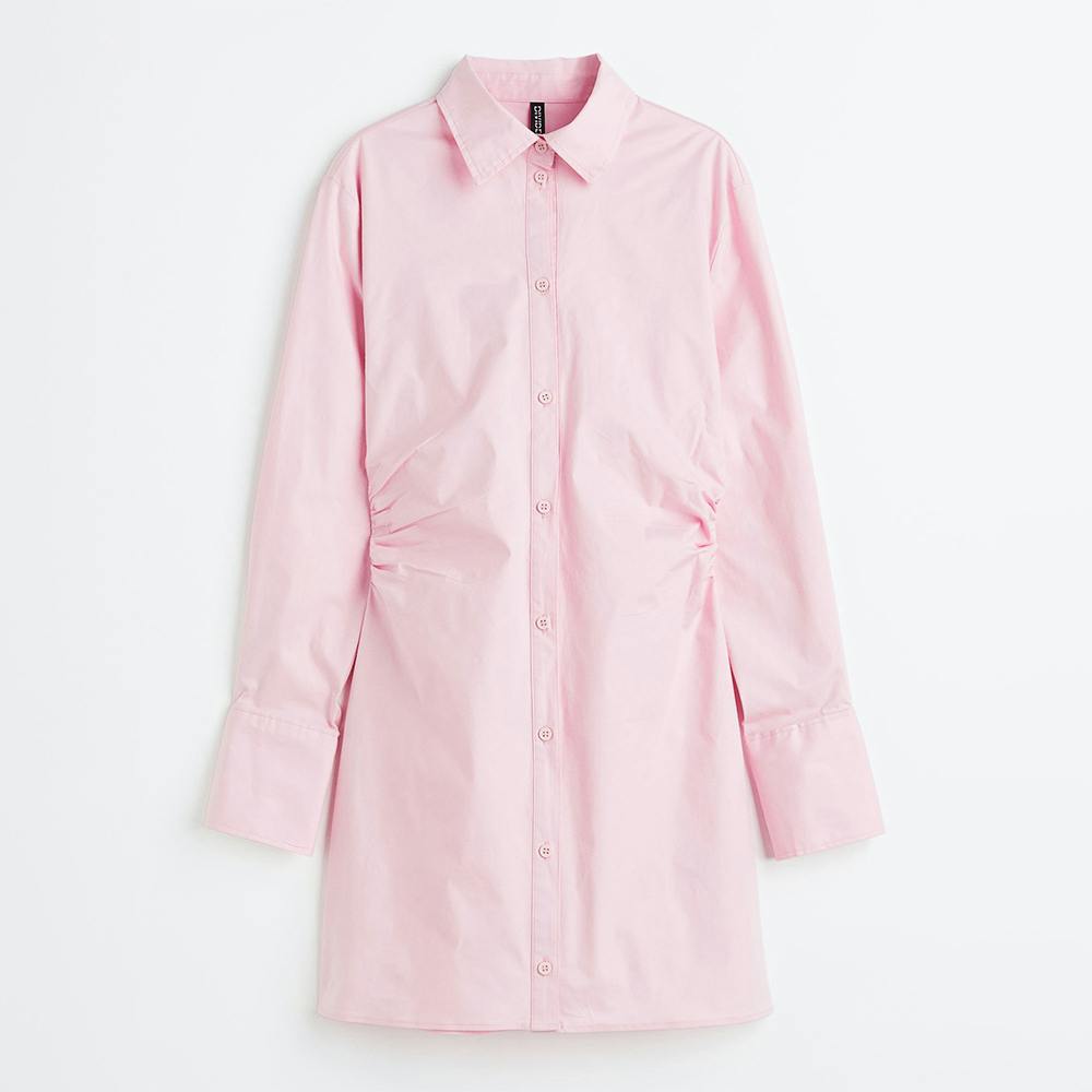 Gathered poplin shirt dress