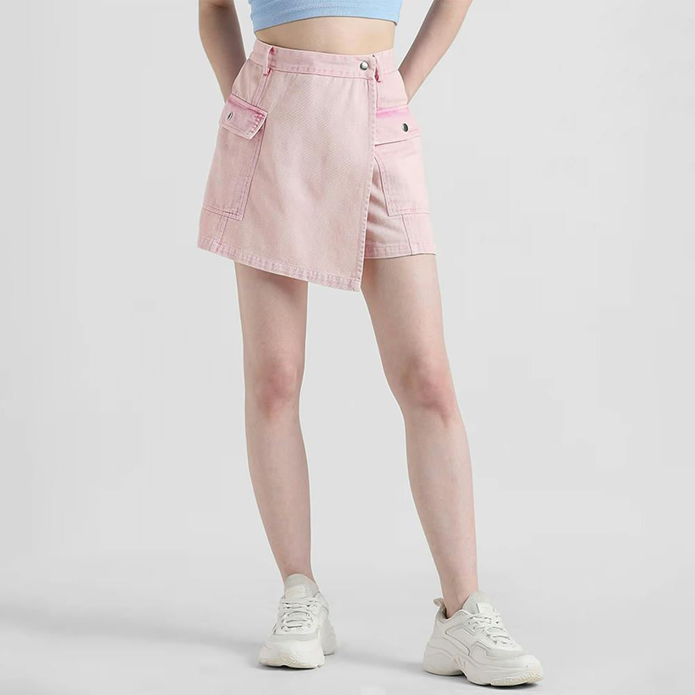 Pink Acid Washed Denim Skorts