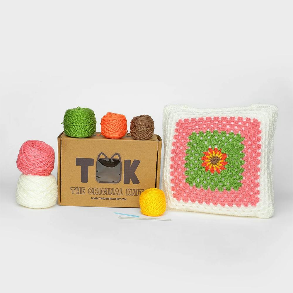 Beginner's Crochet Kit- Granny Square Cushion