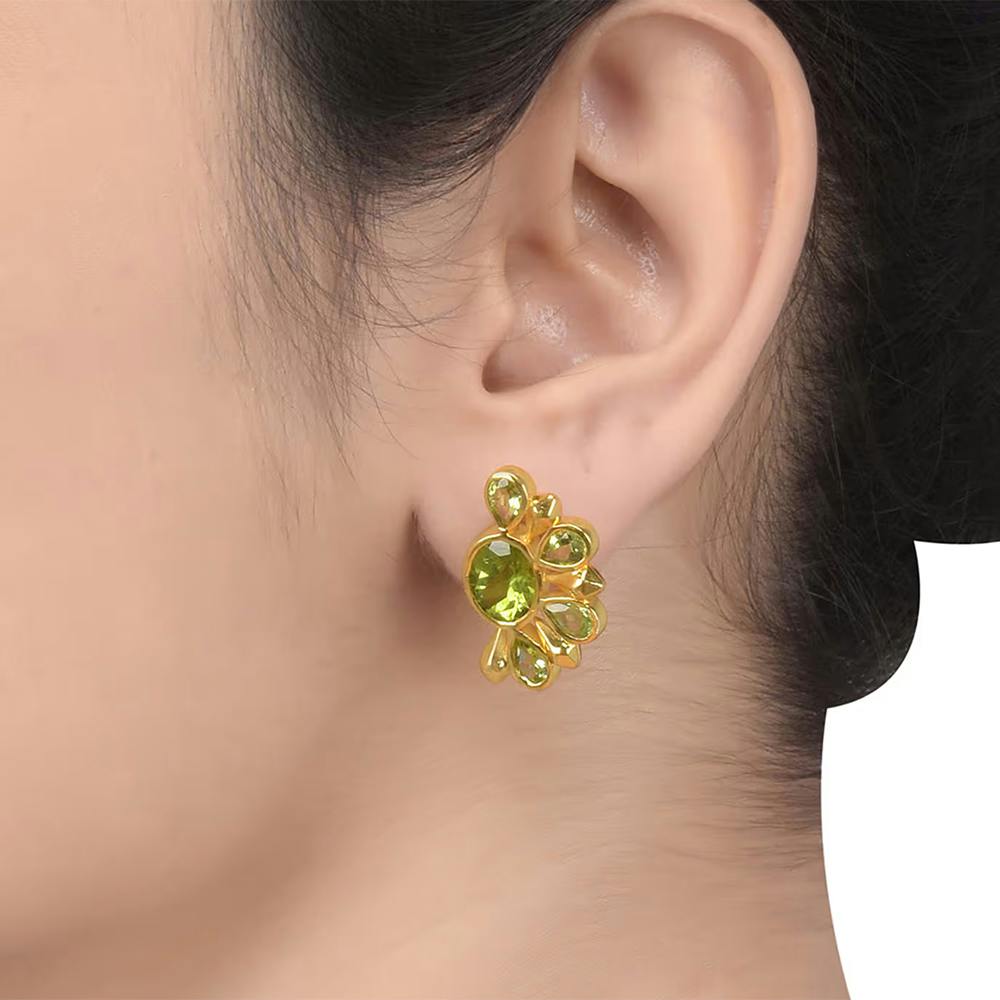 Sterling Silver Gold Plated Peridot Floral Ear Studs