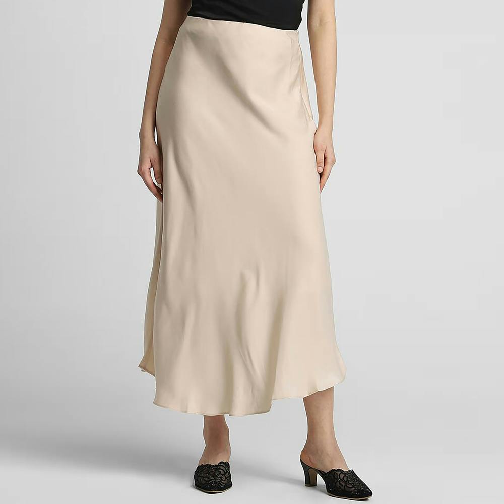 Solid Beige Midi Skirt