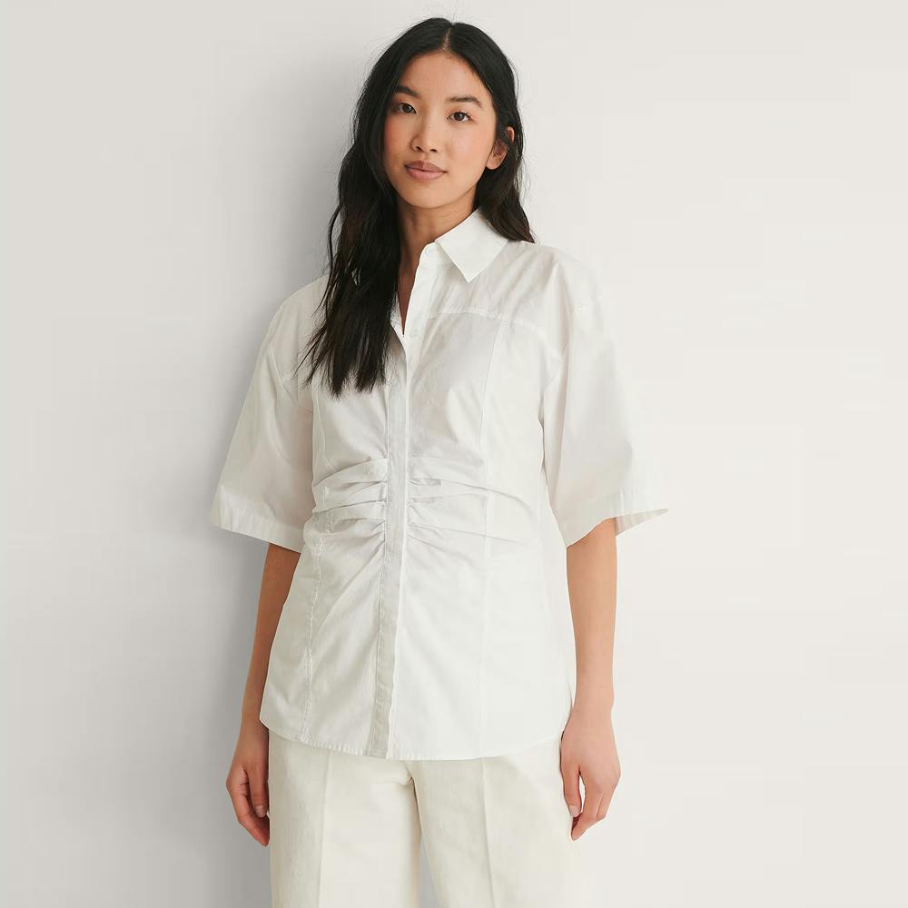 Short Sleeve Gathered Shirt - White