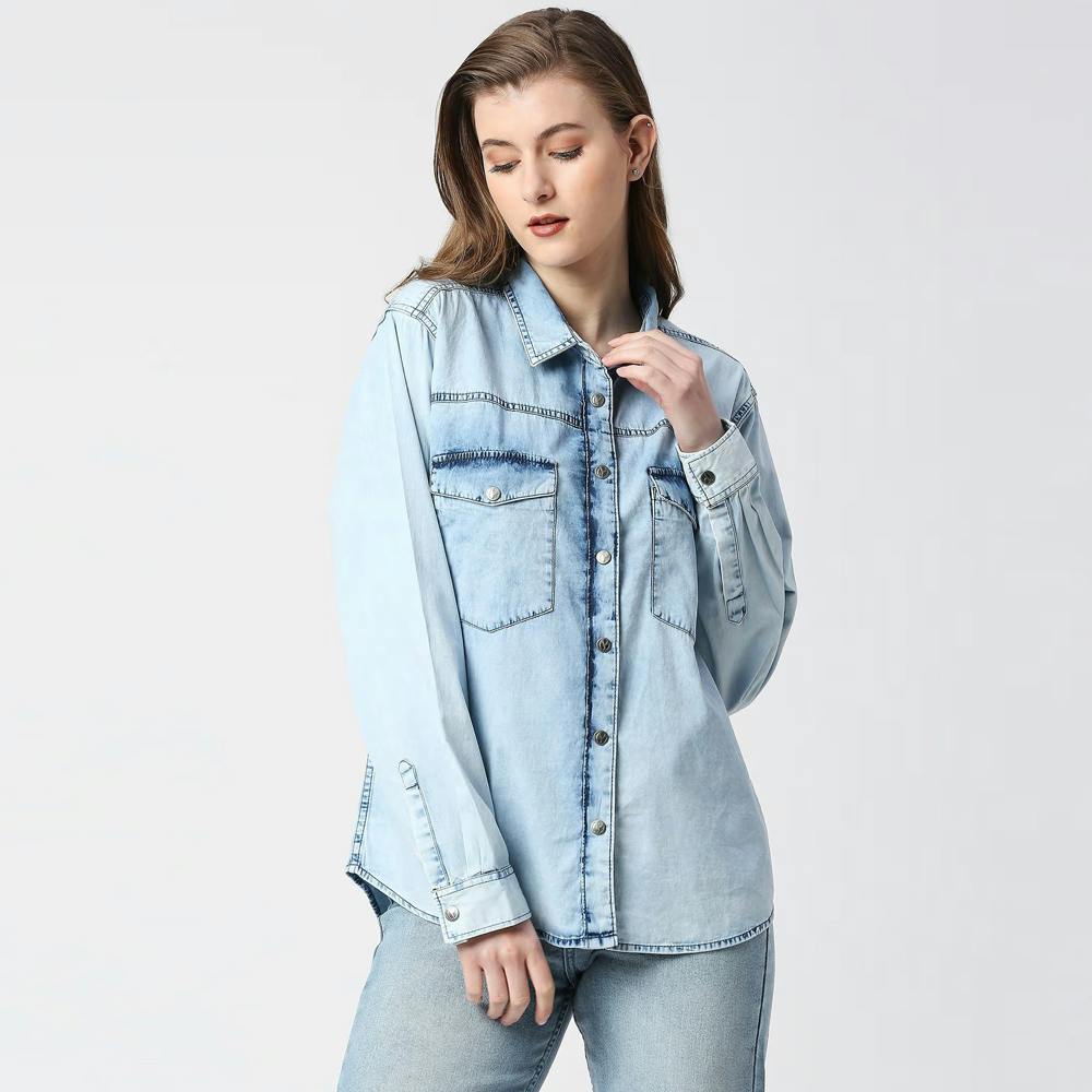 Daniela Bleach Wash Oversize Denim Shirt